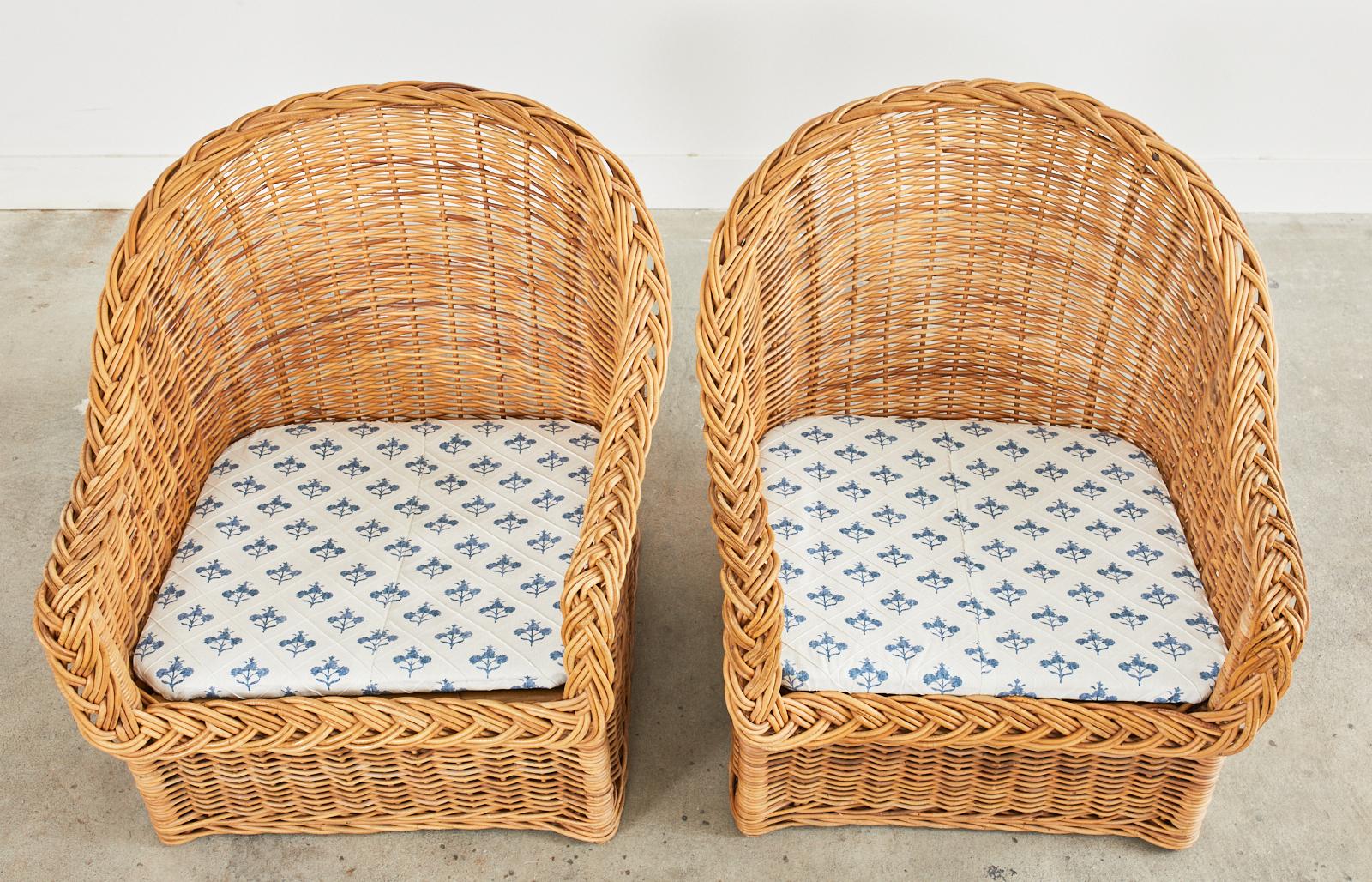 Pair of Organic Modern Woven Rattan Wicker Lounge Chairs 5