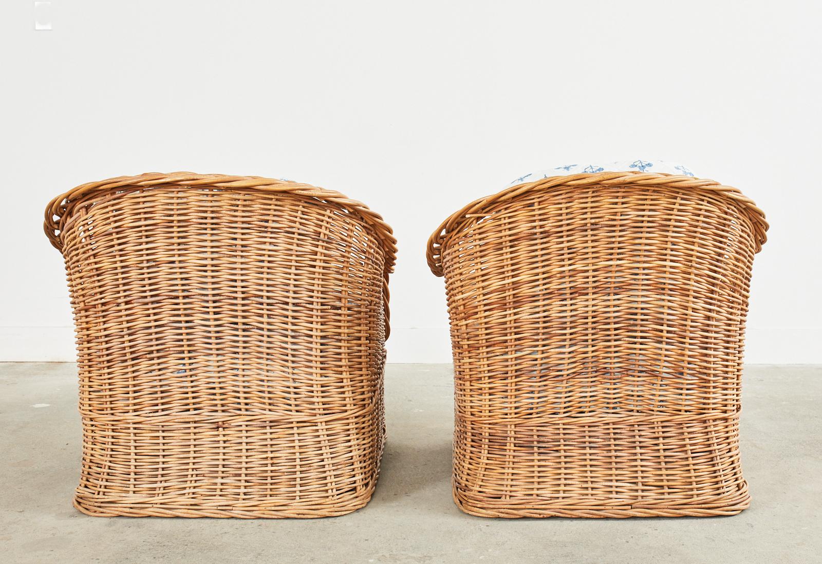 Pair of Organic Modern Woven Rattan Wicker Lounge Chairs 13