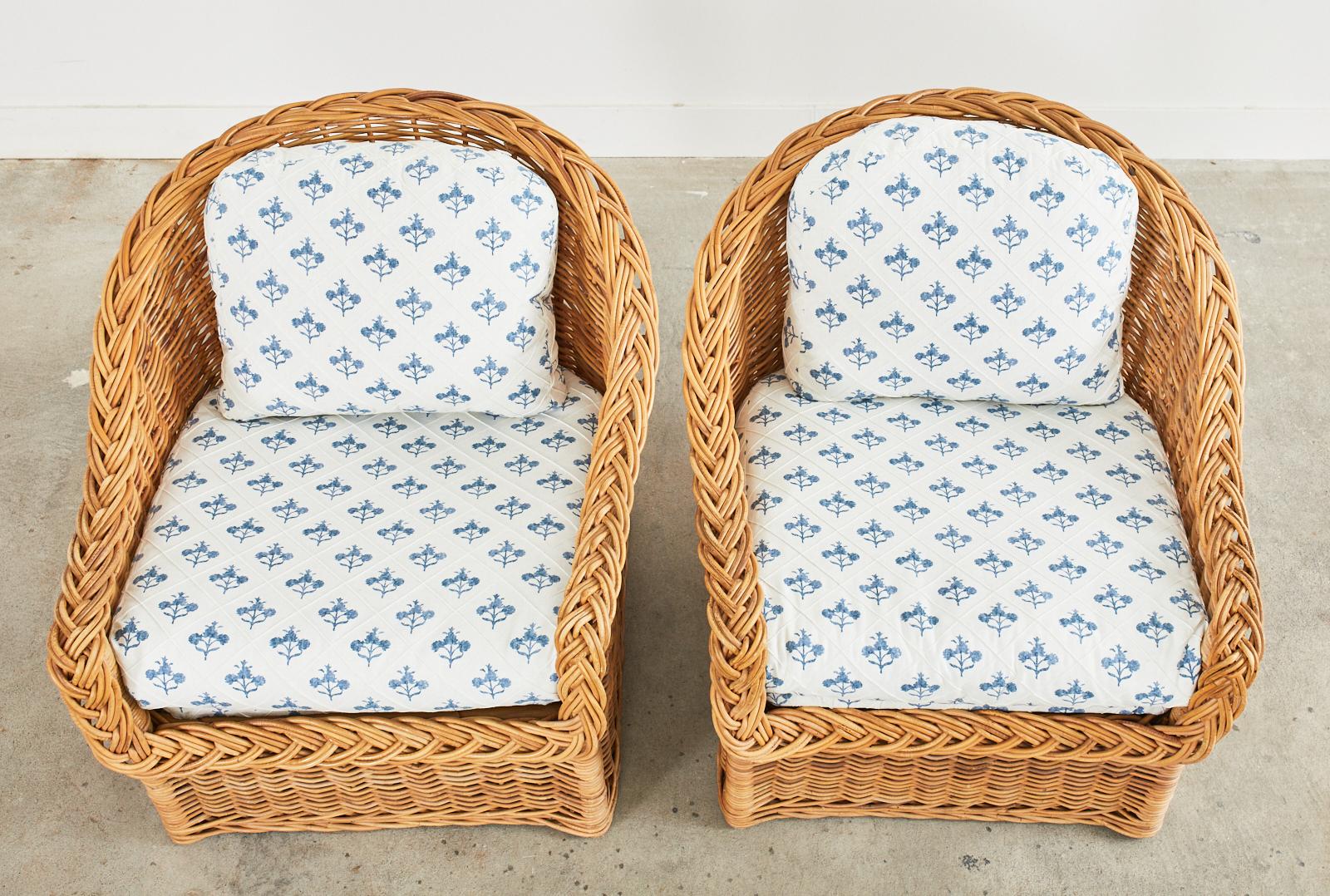 Pair of Organic Modern Woven Rattan Wicker Lounge Chairs 3