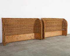 Pair of Organic Modern Woven Rattan Wicker Wingback Headboards