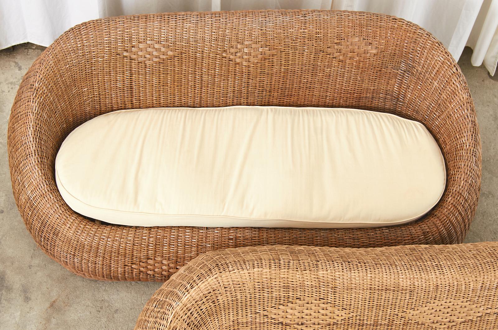 Organic Modern Woven Wicker Rattan Sofa Settees 4
