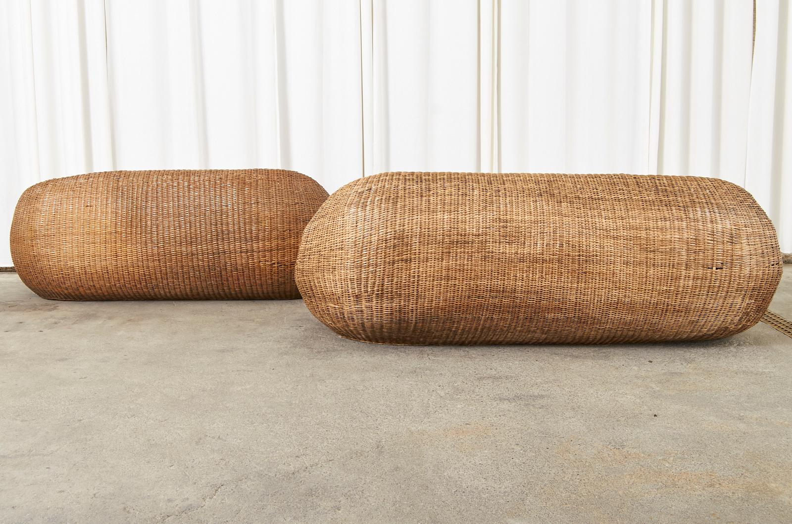 Organic Modern Woven Wicker Rattan Sofa Settees 11