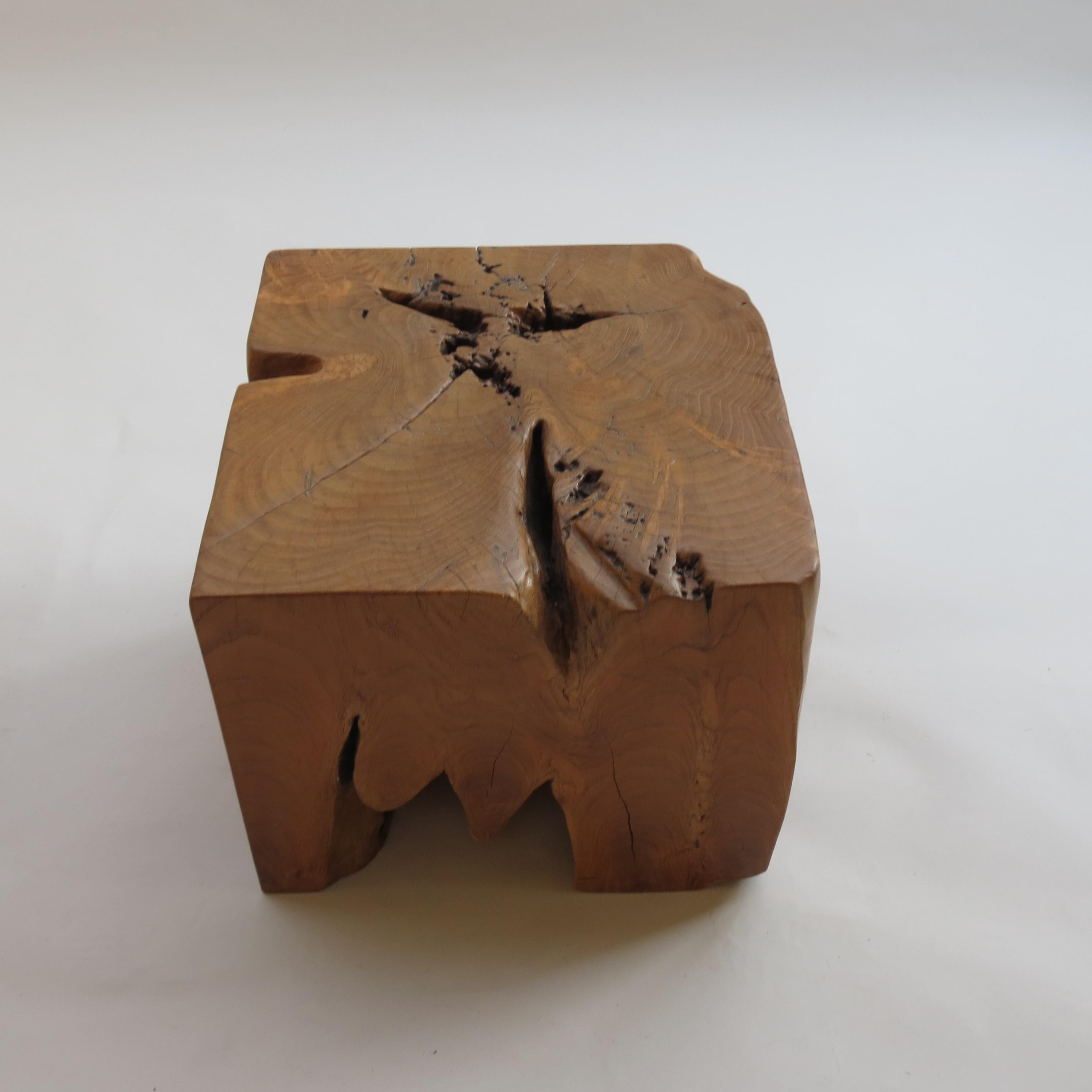 English Pair of Organic Naturalistic Chunky Root Teak Cube Side Tables Nightstands
