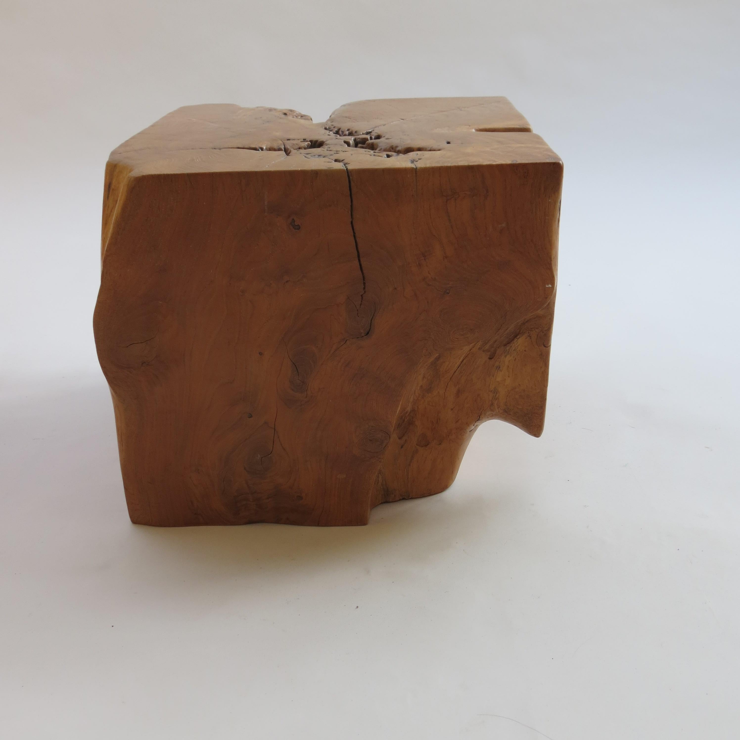 20th Century Pair of Organic Naturalistic Chunky Root Teak Cube Side Tables Nightstands