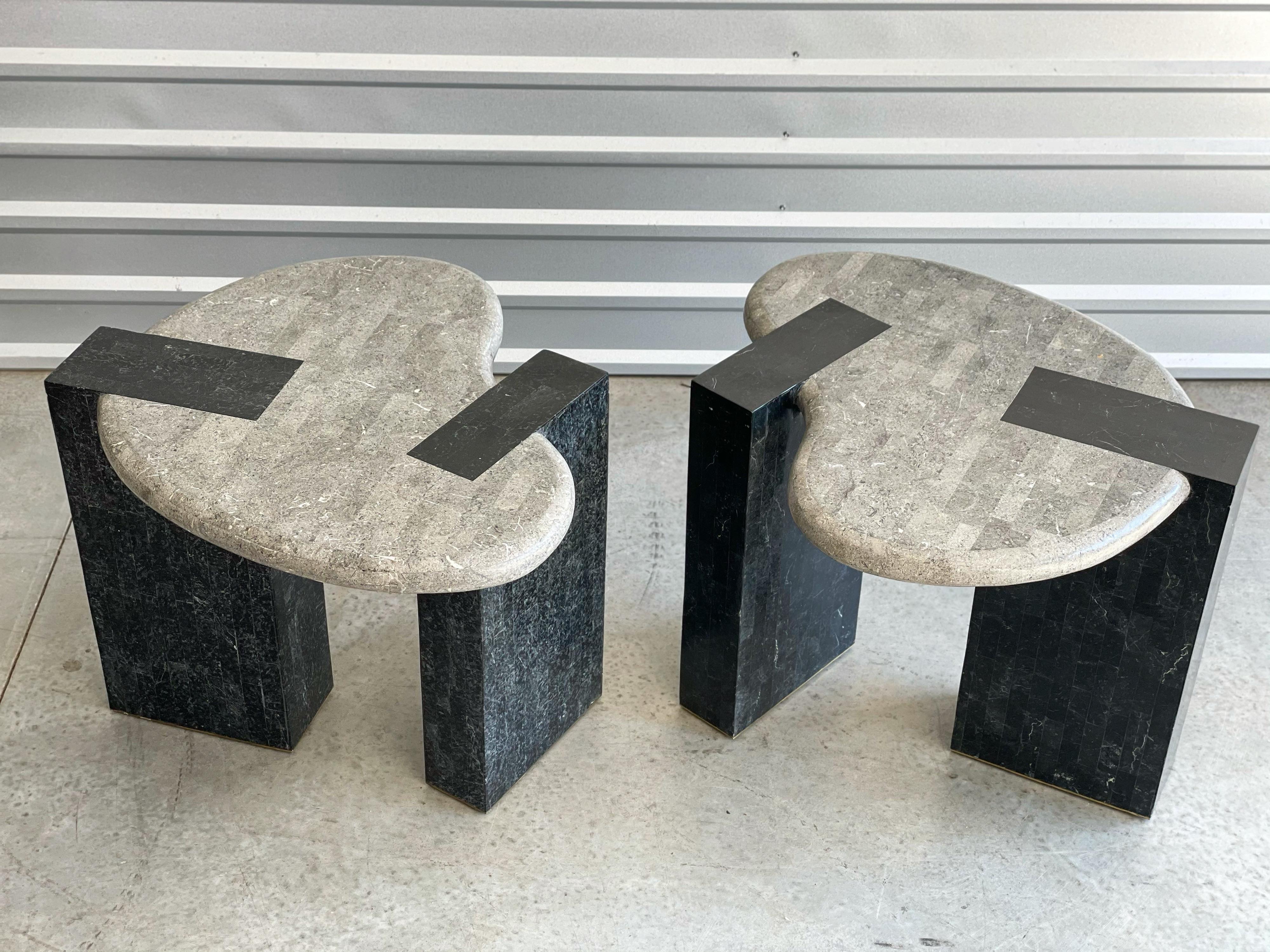 Philippine Pair of Organic Post Modern End Tables by Maitland-Smith in Tessellated Stone