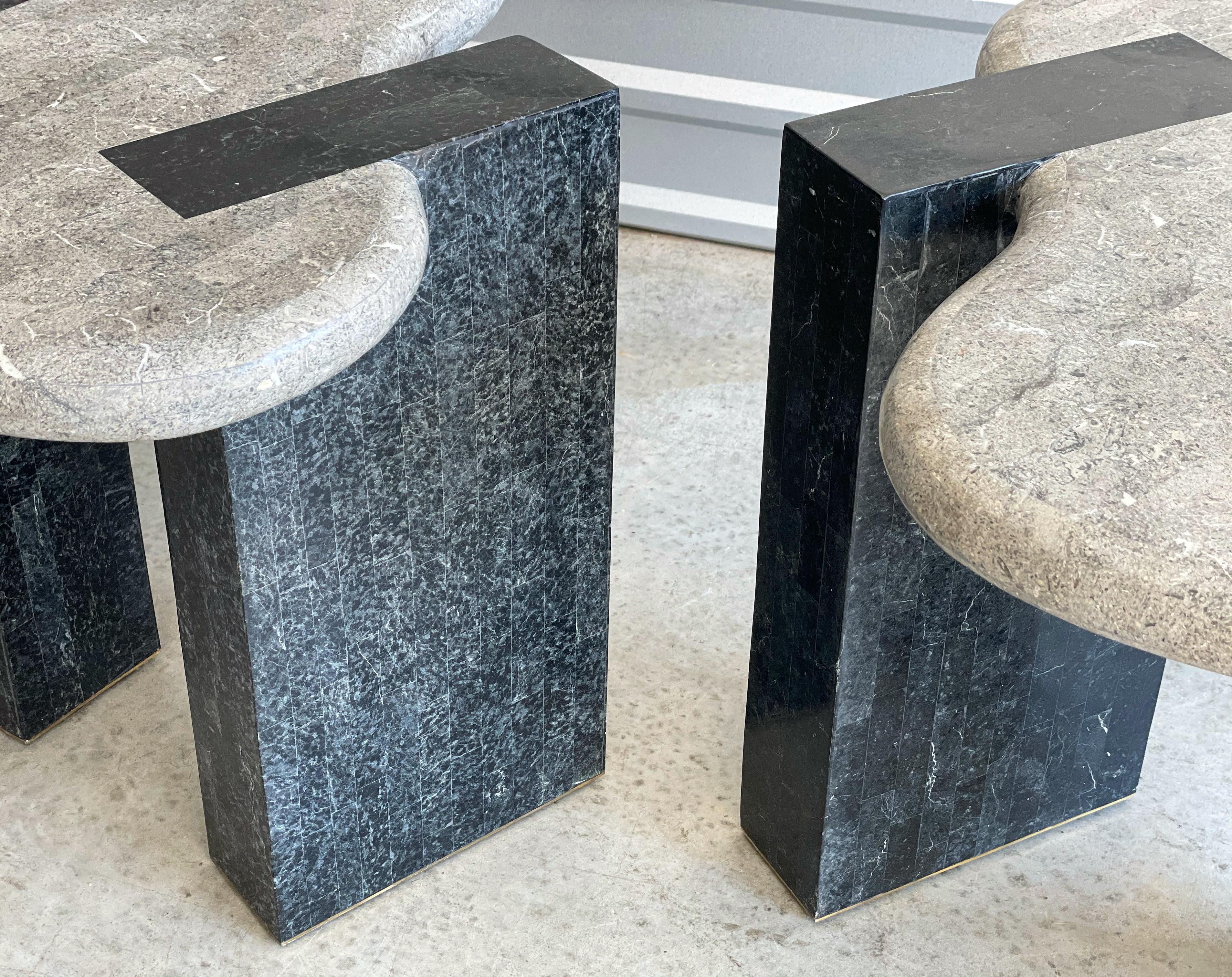 Veneer Pair of Organic Post Modern End Tables by Maitland-Smith in Tessellated Stone