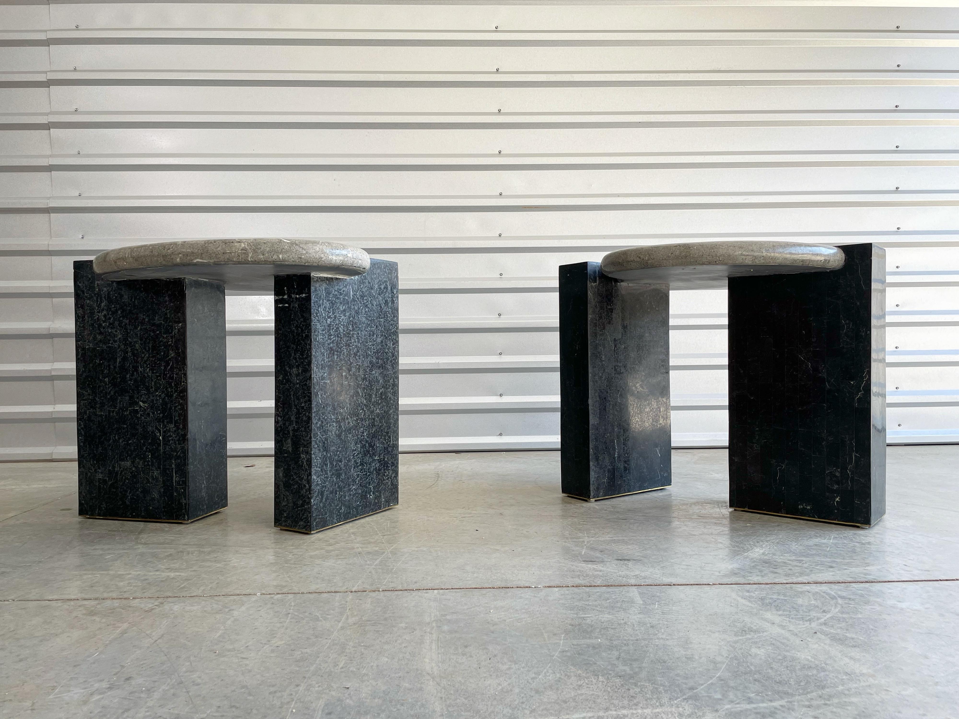 Pair of Organic Post Modern End Tables by Maitland-Smith in Tessellated Stone 1