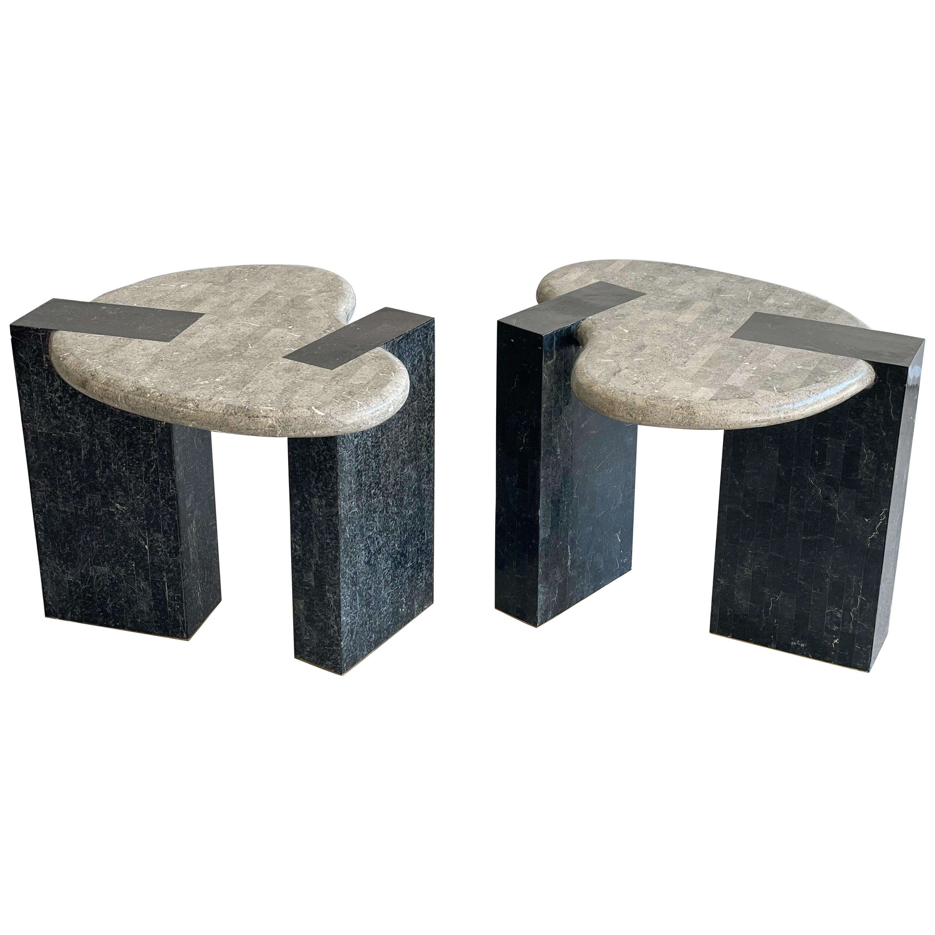 Pair of Organic Post Modern End Tables by Maitland-Smith in Tessellated Stone