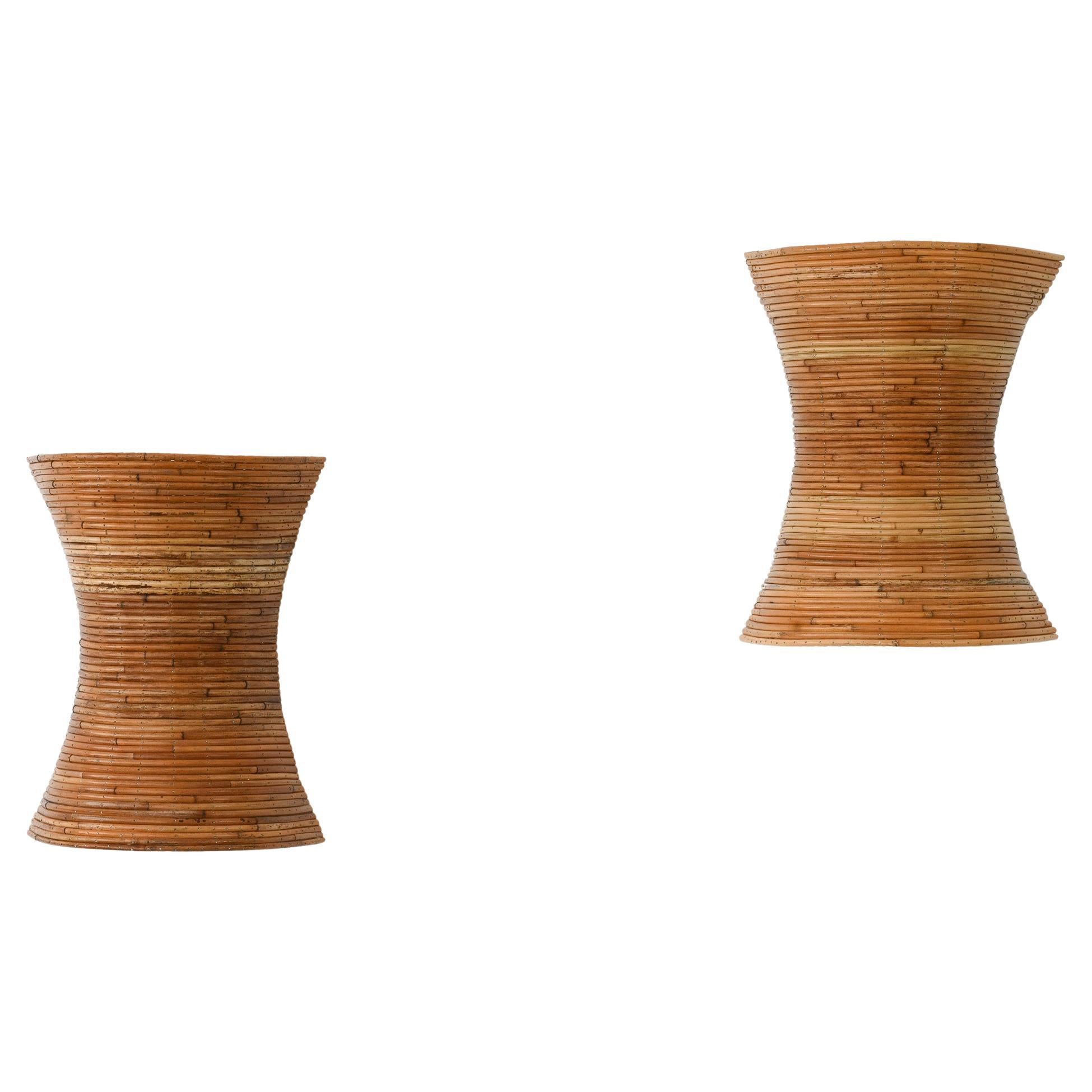 Pair of Organic Rattan Wall Sconces Hour Glass Shaped