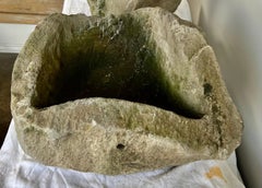 Pair of Hand-Carved Stone Planters with Organic Form