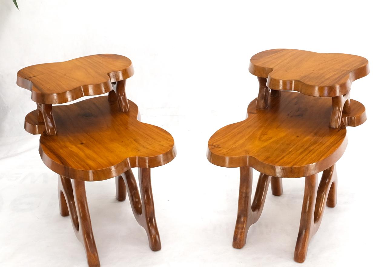 Pair of Organic Shape Thick Solid Walnut Slabs Step End Side Tables For Sale 1