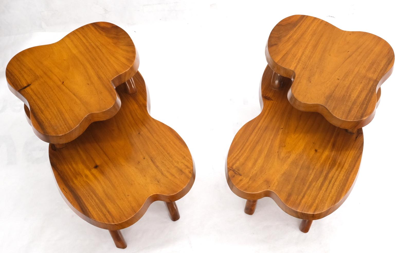 Pair of Organic Shape Thick Solid Walnut Slabs Step End Side Tables For Sale 2