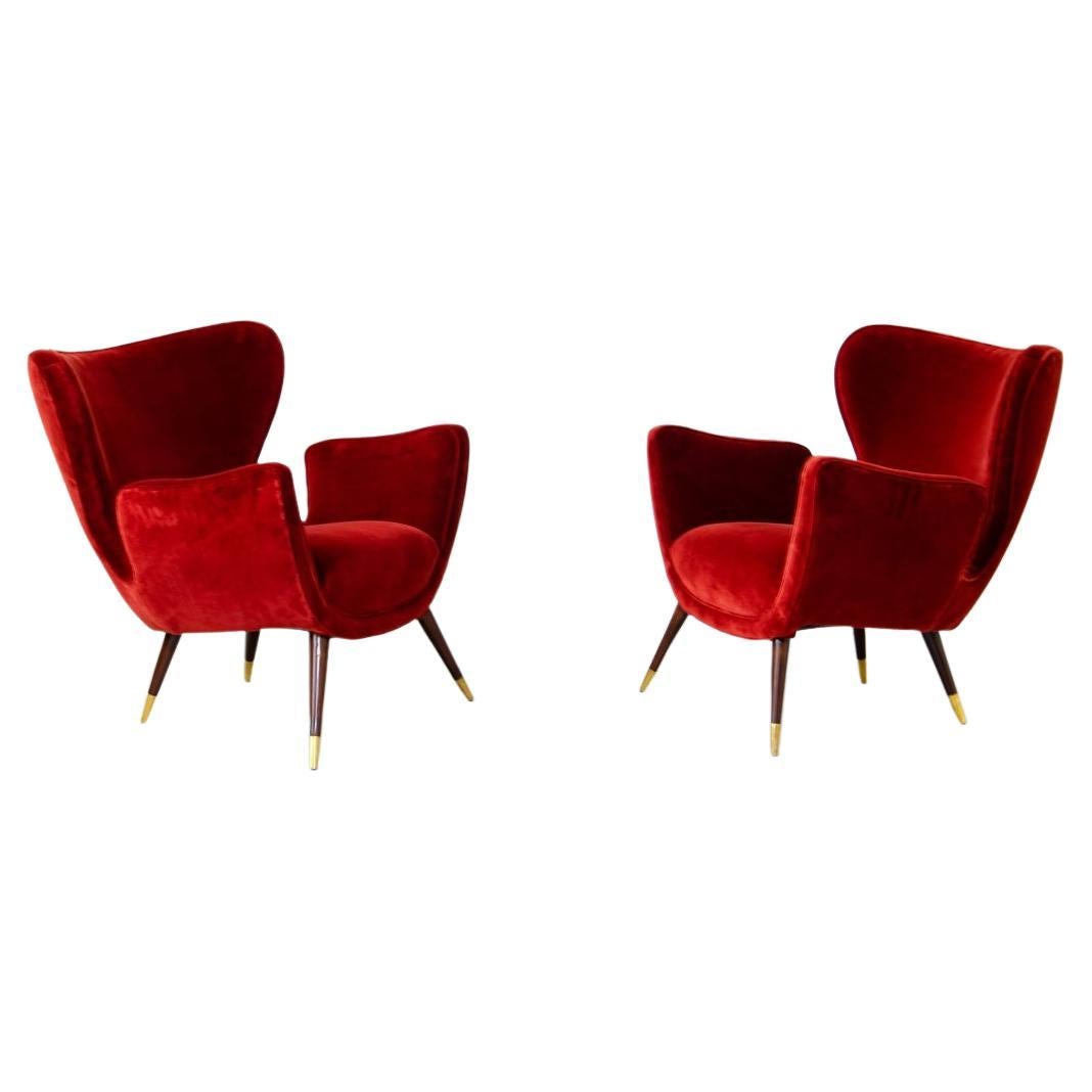 Pair of Organic Shaped Armchairs, Italian Manufacture, 1950s For Sale