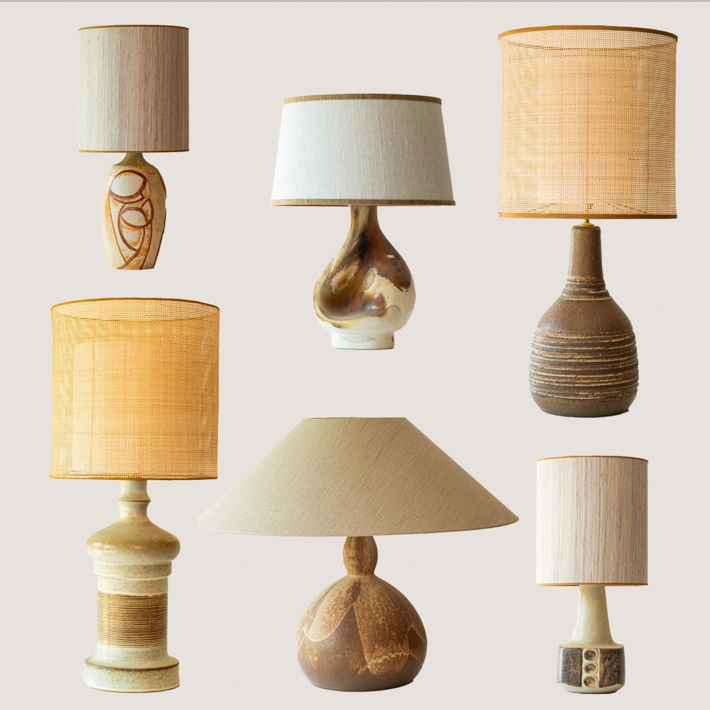 Paar organisch geformte Keramik-Tischlampen, Ecru-Lampenschirm von R. Houben, 1960 im Angebot 2