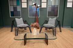 Pair of Organic-shaped Iron Armchairs with Bouclé Upholstery, Brazil, 1950s