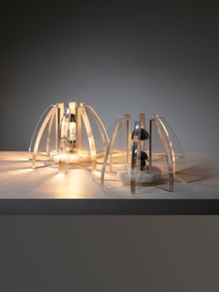 Set of Two Organic Shaped Pop Plexiglass Bedside Table Lamps, Italy, 1970s