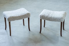 Pair of Organic Swedish Modern footstools with sheepskin, 1940s