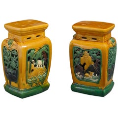 Antique Pair of Oriental Ceramic Garden Seats or Low Tables