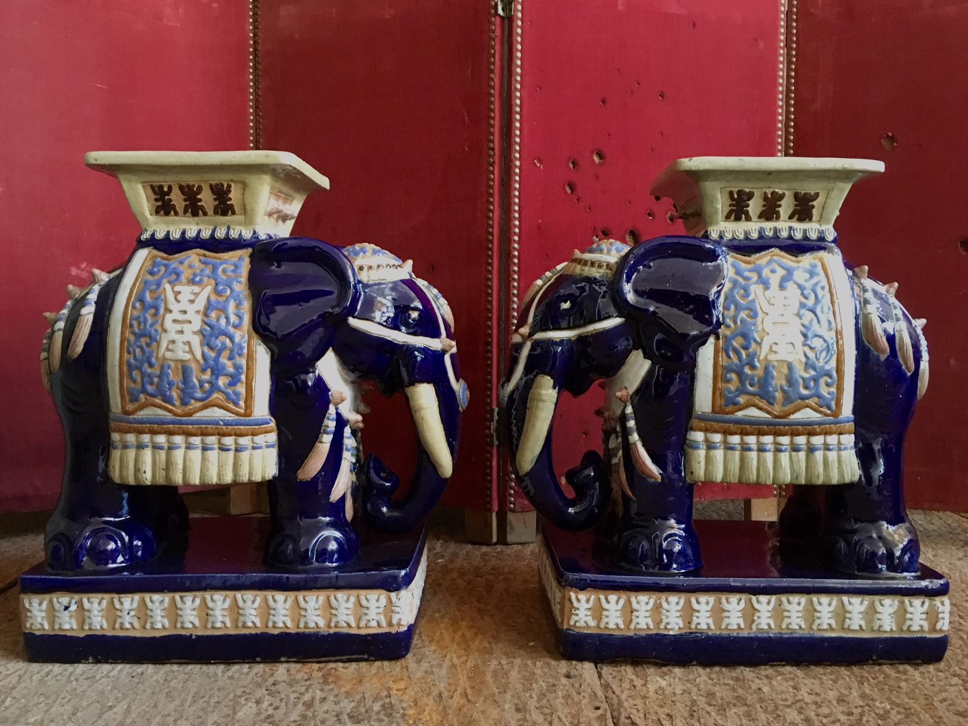 Hollywood Regency Pair of Oriental Elephant Stools or Drinking Tables from the 1970s