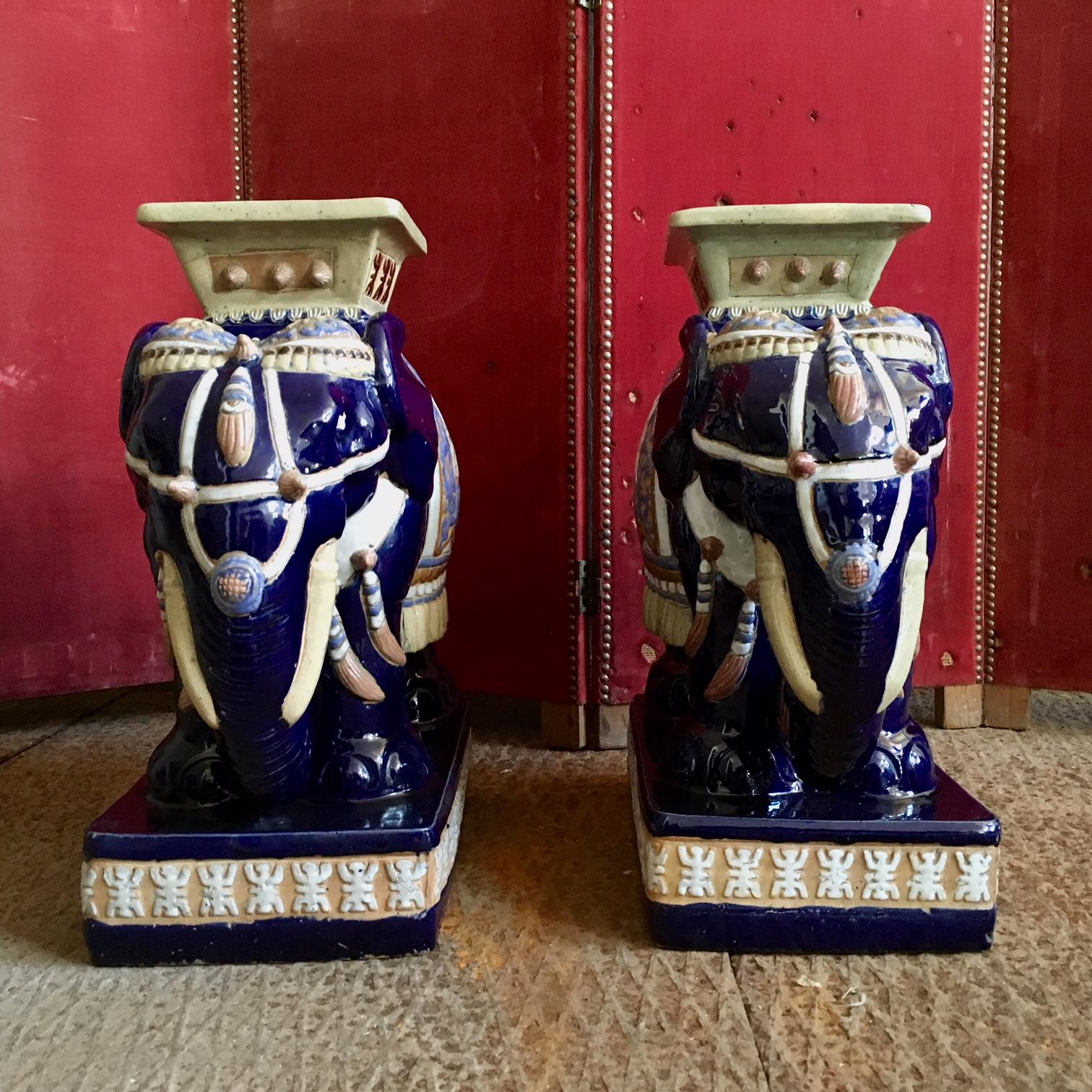 French Pair of Oriental Elephant Stools or Drinking Tables from the 1970s