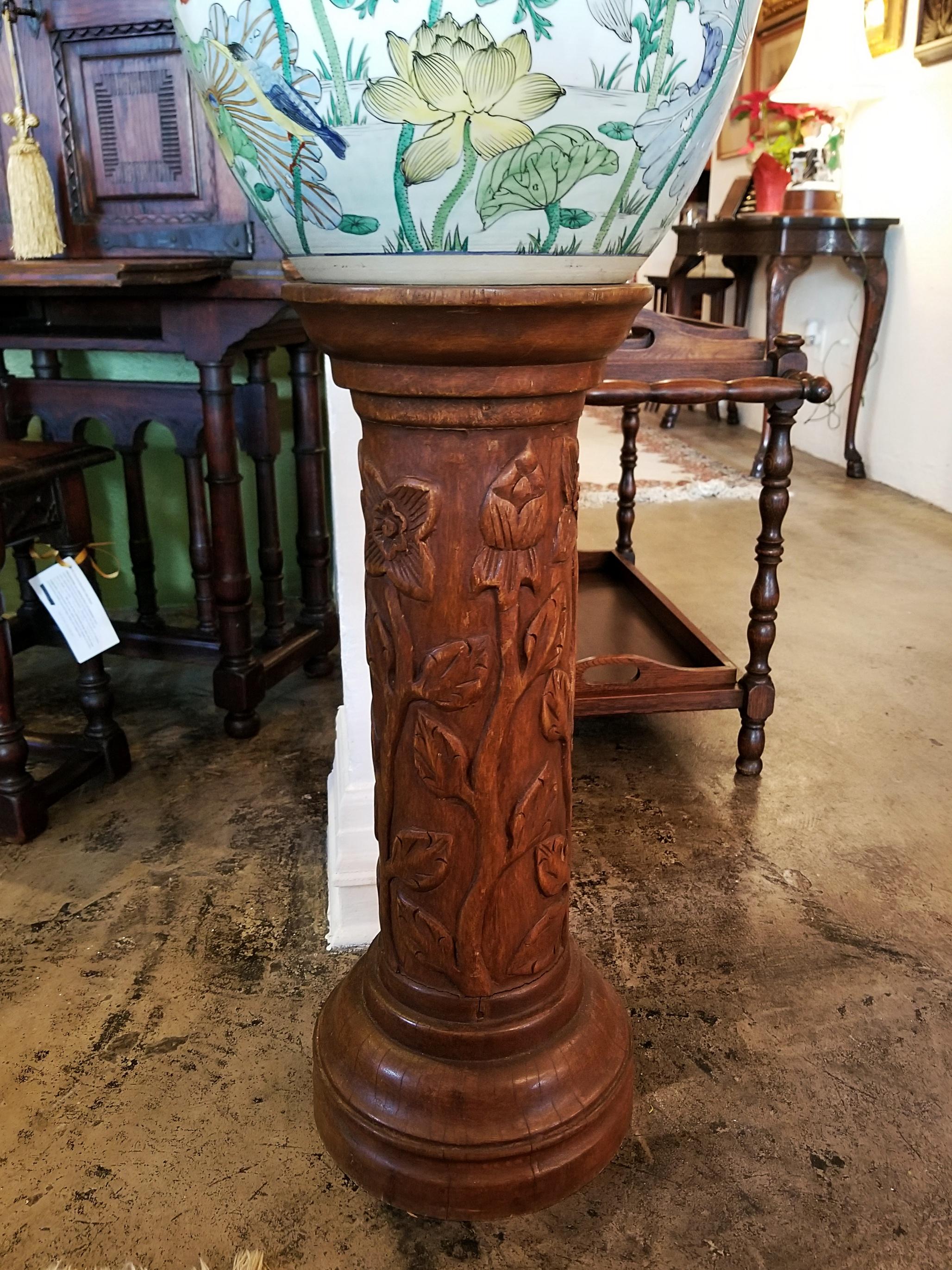 Pair of Oriental Gump Fish Bowls on French Walnut Jardinières 3