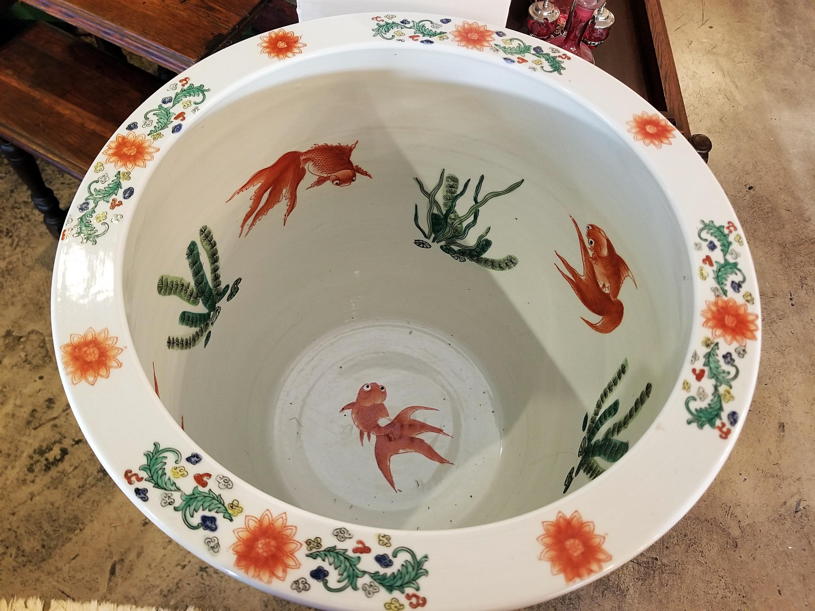 Pair of Oriental Gump Fish Bowls on French Walnut Jardinières 7