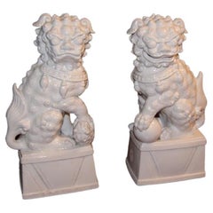 Pair of Oriental Porcelain Sculptures Pair of Foo Dogs from the 1800s