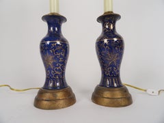 Pair of Oriental Powder Blue Candlestick Lamps