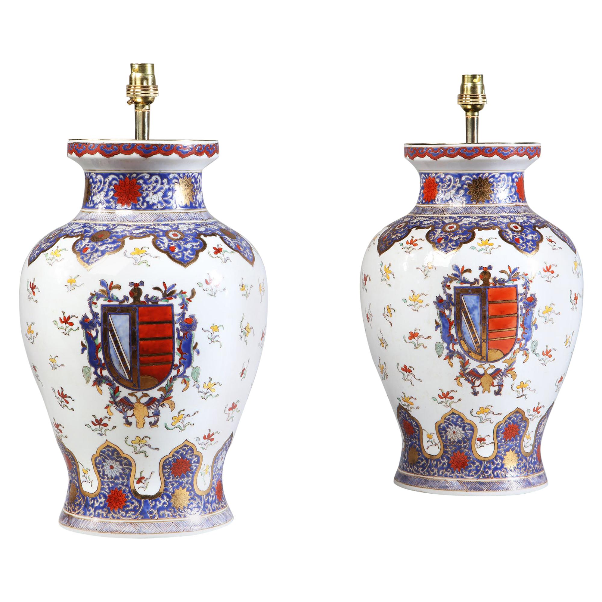 Pair of Oriental Samson Antique Porcelain Vase Table Lamps