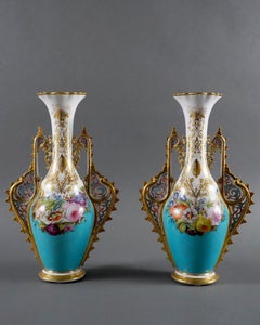 Pair of Oriental Style Amphora vases, Porcelaine de Paris, France, 1880