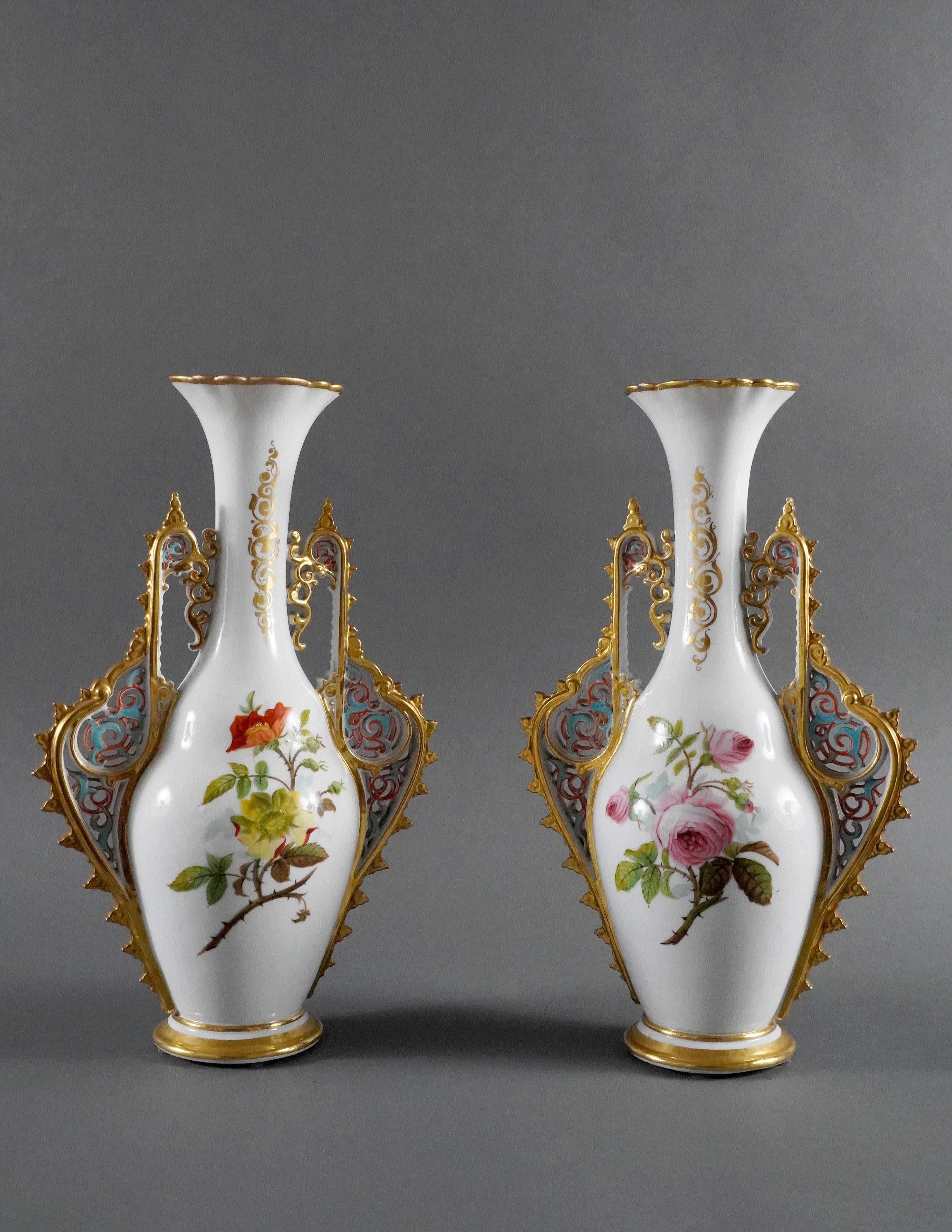 French Pair of Oriental Style Amphora vases, Porcelaine de Paris, France, 1880 For Sale
