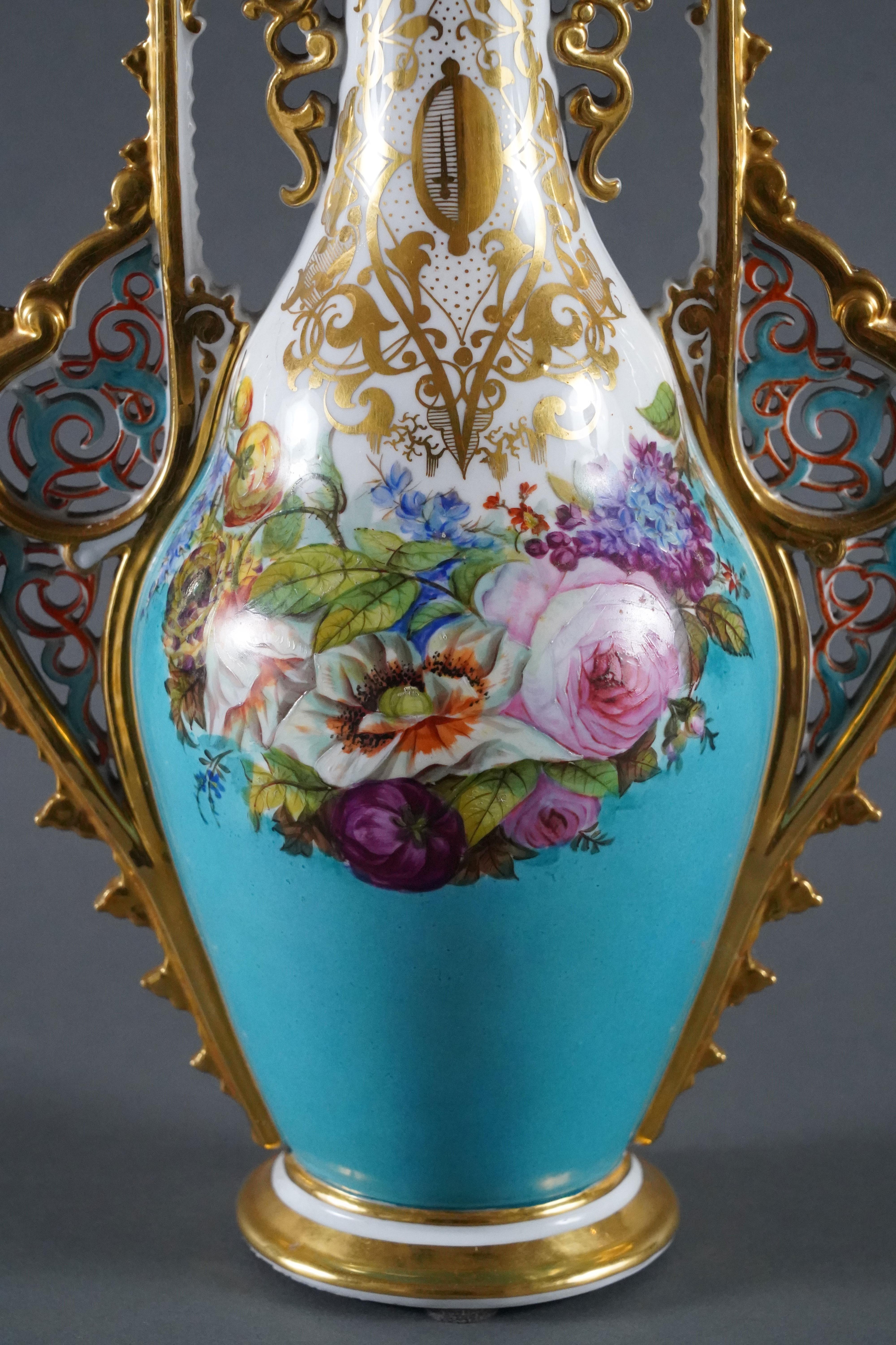 Late 19th Century Pair of Oriental Style Amphora vases, Porcelaine de Paris, France, 1880 For Sale