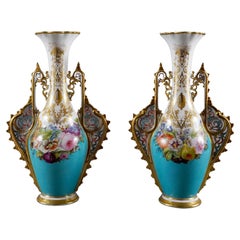 Antique Pair of Oriental Style Amphora vases, Porcelaine de Paris, France, 1880