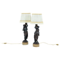 Antique Pair of Oriental Style Lamps in Spelter, Napoleon III Period