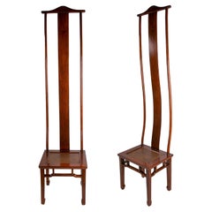 Pair of Oriental Style Wooden Chairs with Very High Backs
