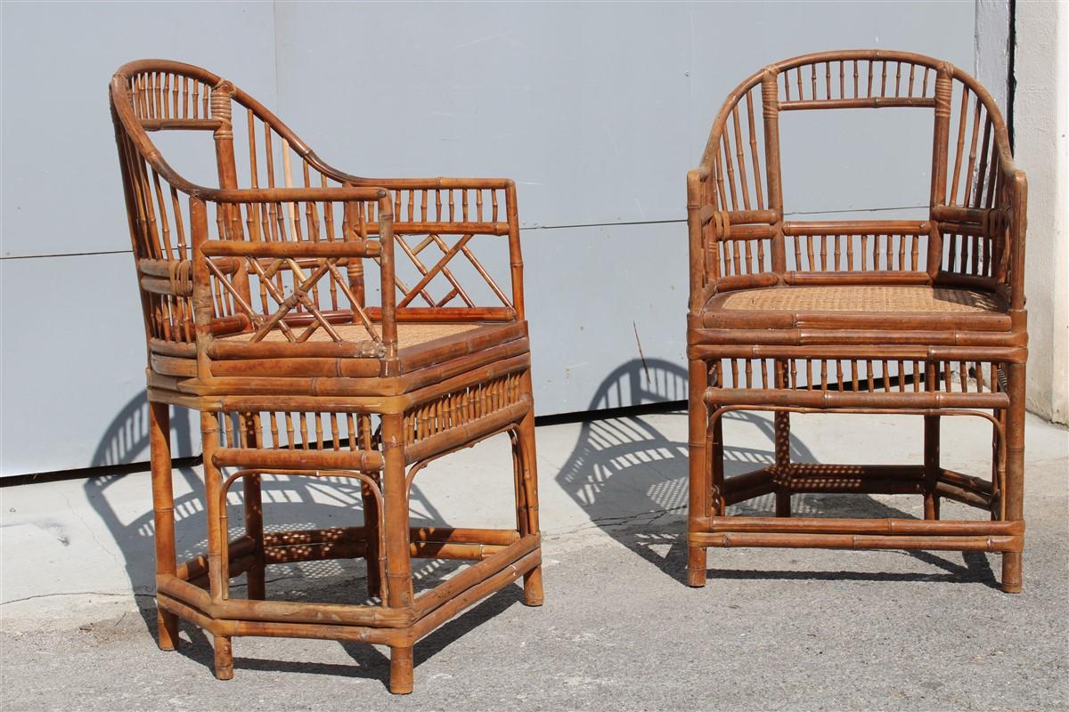 Pair of Orientalist bamboo chairs Asian Design 1950s For Garden, This beautiful pair of garden chairs are totally made of bamboo by hand with various joints.
