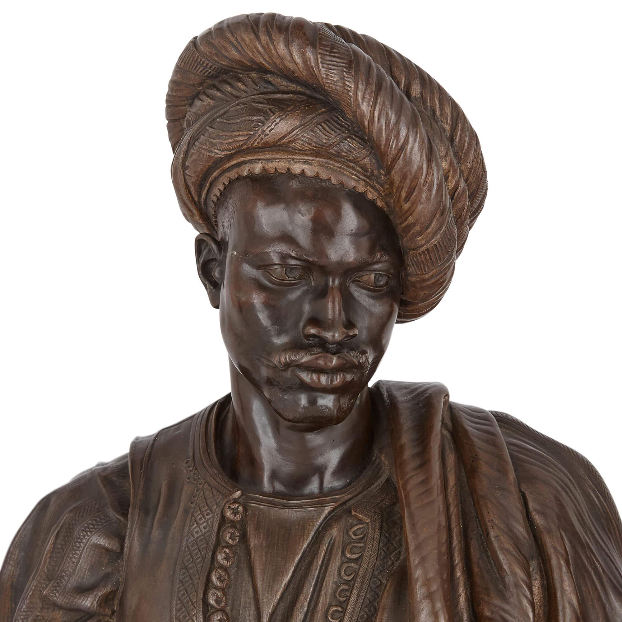 Patinato Coppia di busti orientalisti in bronzo di Cordier, 1861 in vendita