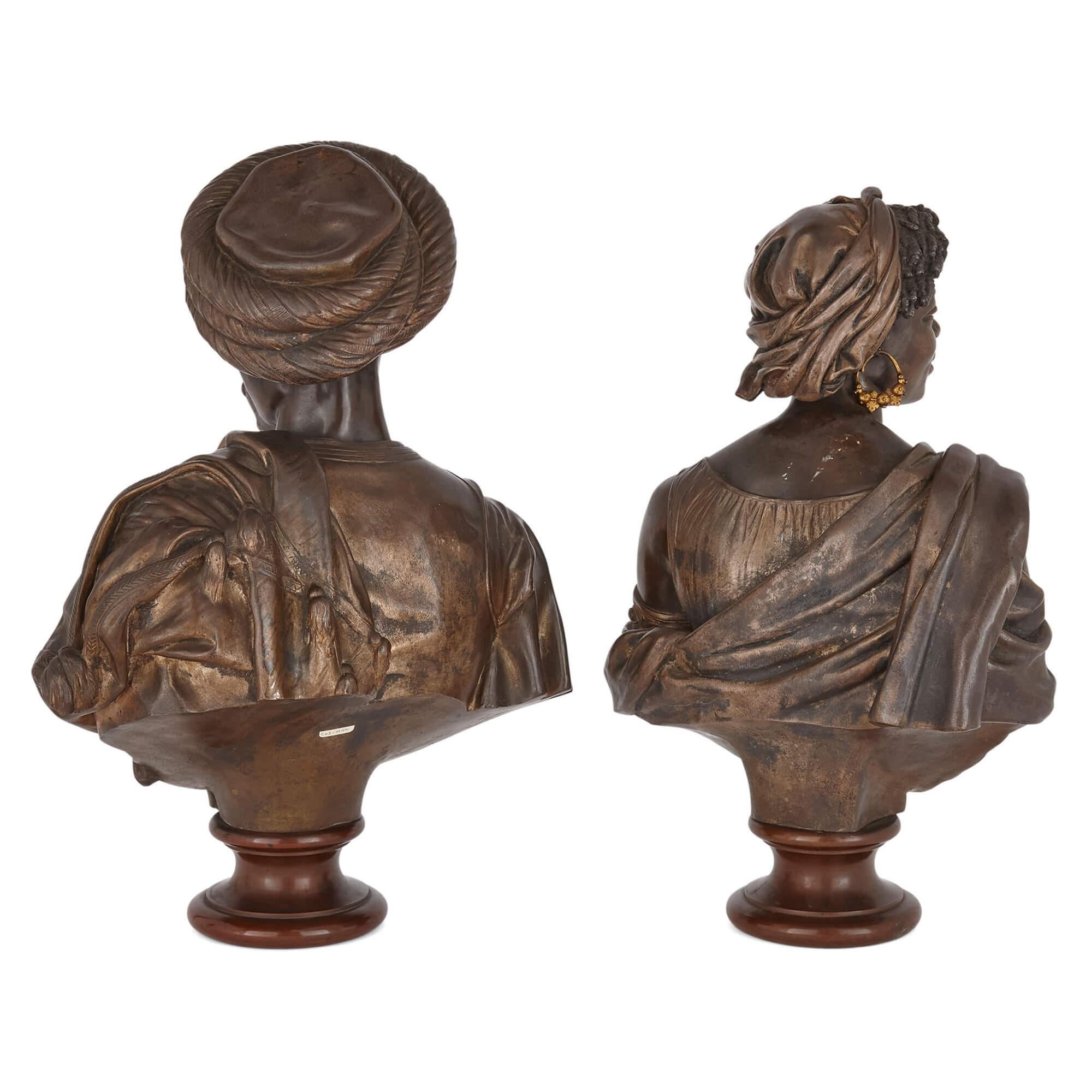 XIX secolo Coppia di busti orientalisti in bronzo di Cordier, 1861 in vendita