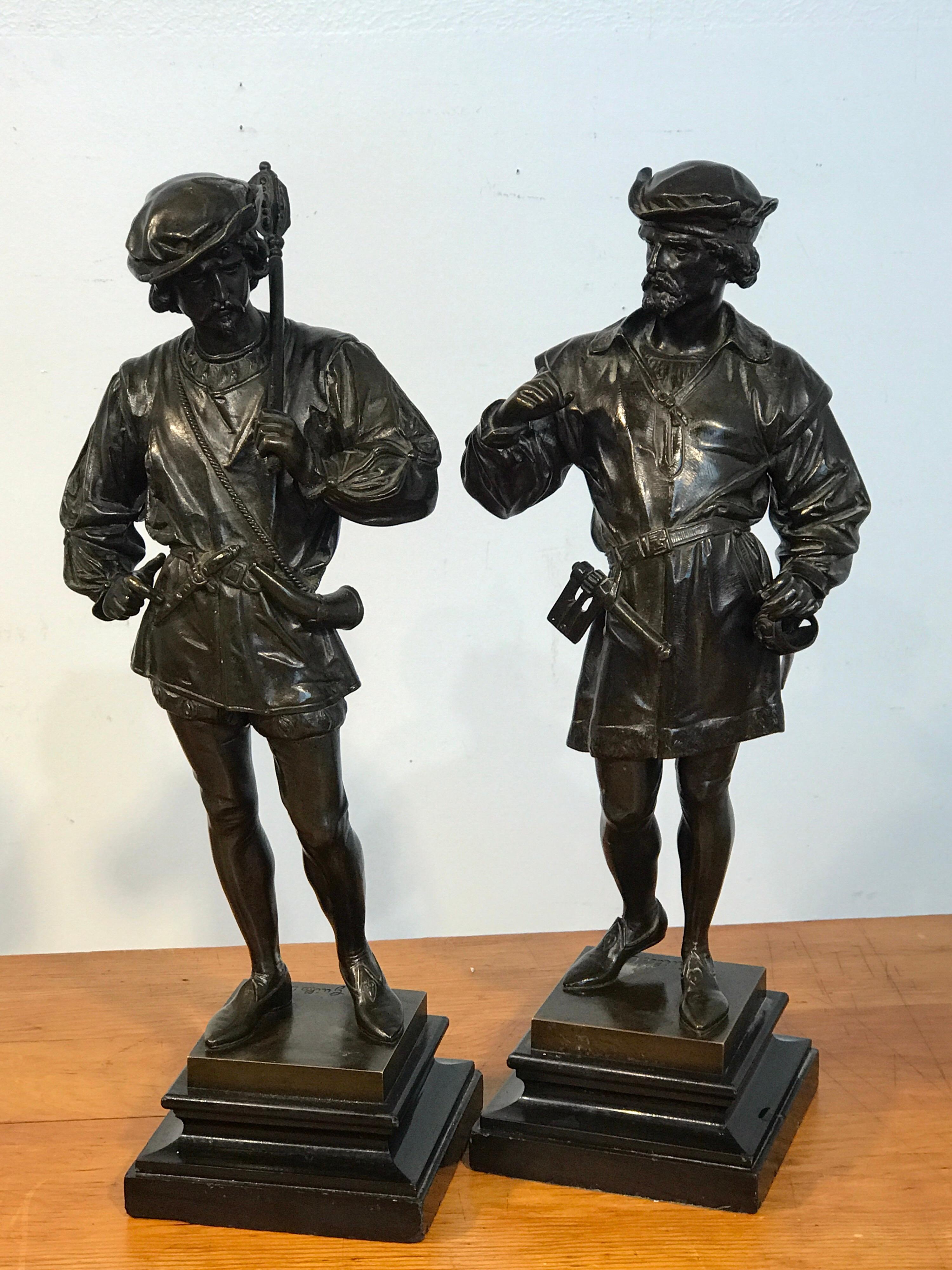Pair of Orientalist Bronzes of Standing Turks, Signed Guillot 12
