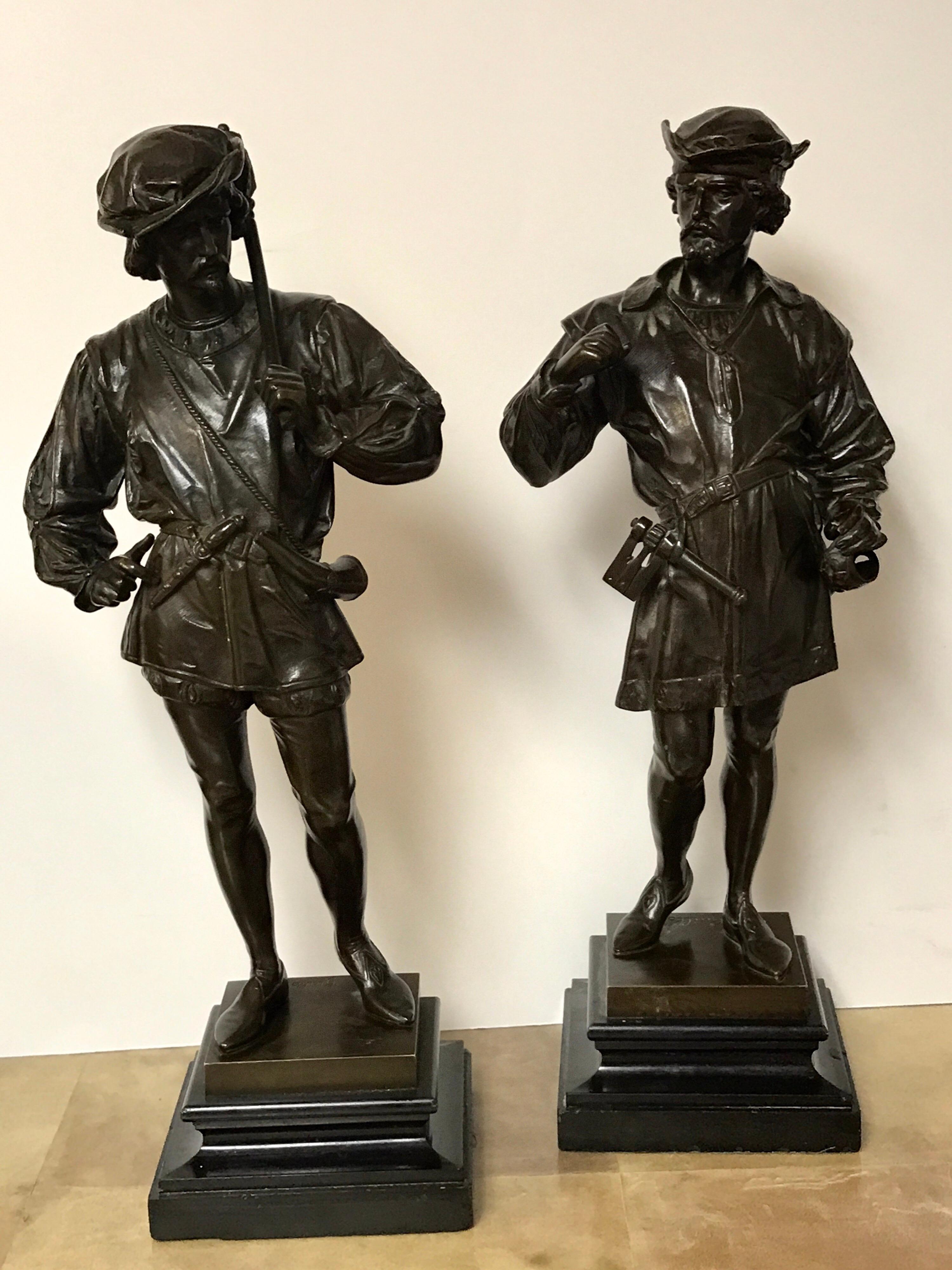 High Victorian Pair of Orientalist Bronzes of Standing Turks, Signed Guillot