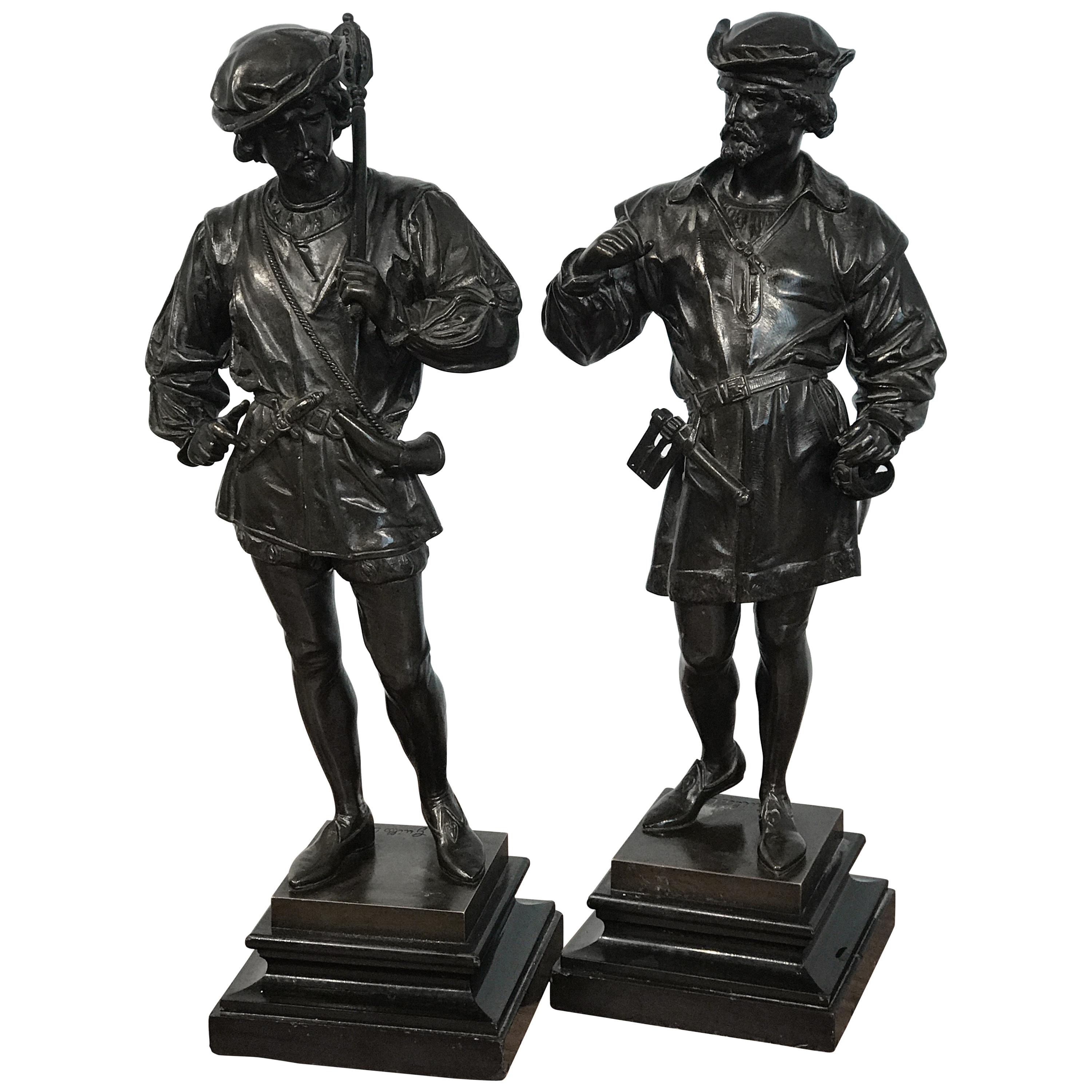 Pair of Orientalist Bronzes of Standing Turks, Signed Guillot