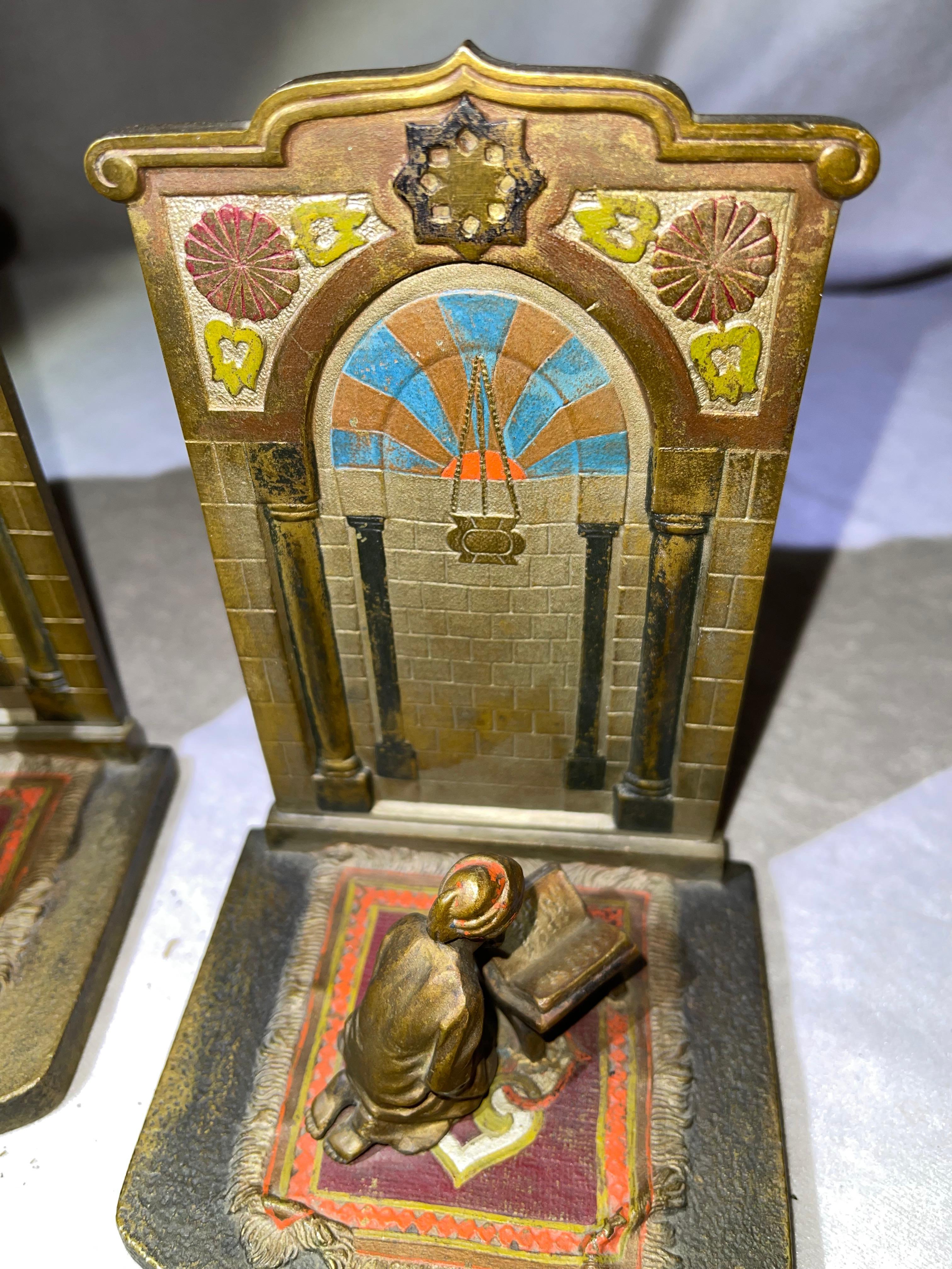 Pair of Orientalist Cold Painted Bronze Bookends, Signed 