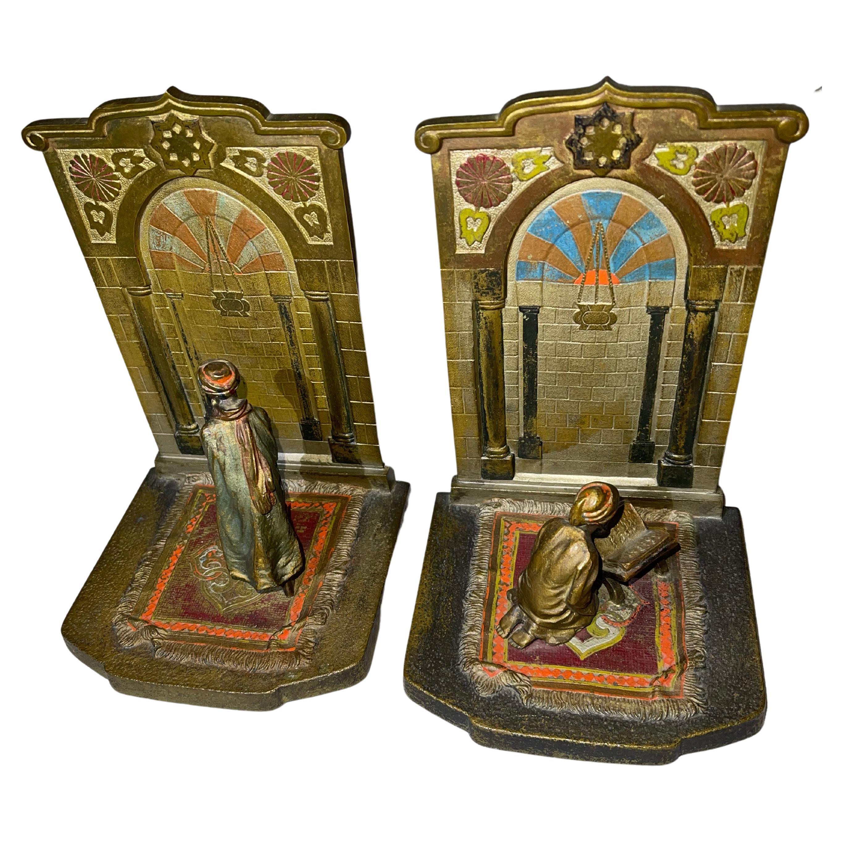 Pair of Orientalist Cold Painted Bronze Bookends, Signed "Chotka", ca. 1910 For Sale