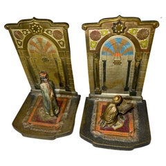 Pair of Orientalist Cold Painted Bronze Bookends, Signed "Chotka", ca. 1910