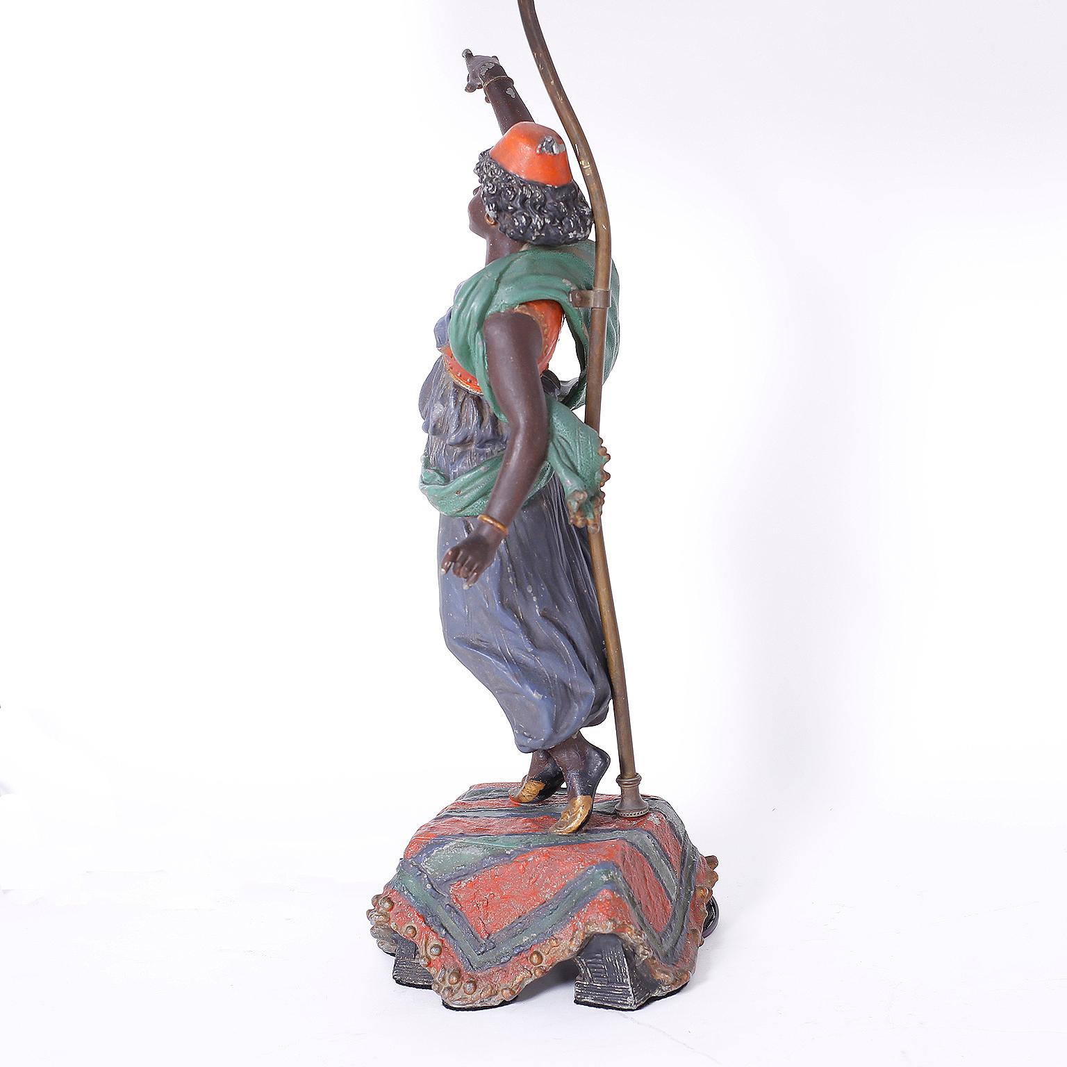 Pair of Orientalist Figural Table Lamps In Good Condition For Sale In Palm Beach, FL