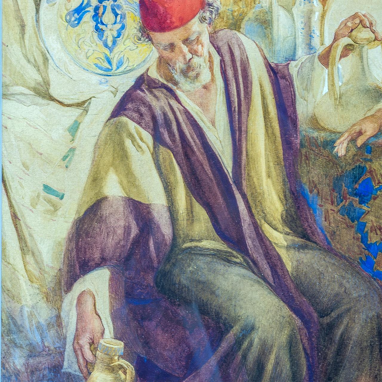 Orientalisches Gemälde von Teppichhändlern von Amedeo Simonetti, Paar (19. Jahrhundert) im Angebot