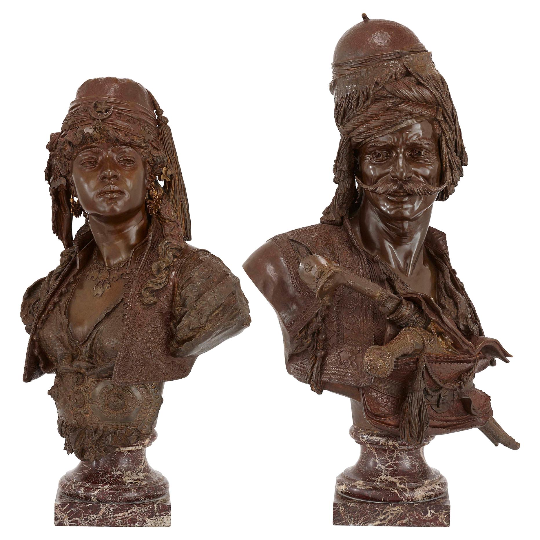 Pair of Orientalist Sculpted Busts by Guillemin For Sale