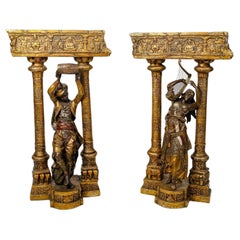 Ein Paar orientalischer Skulpturen, die eine Jardinière bilden, osmanische Kunst.