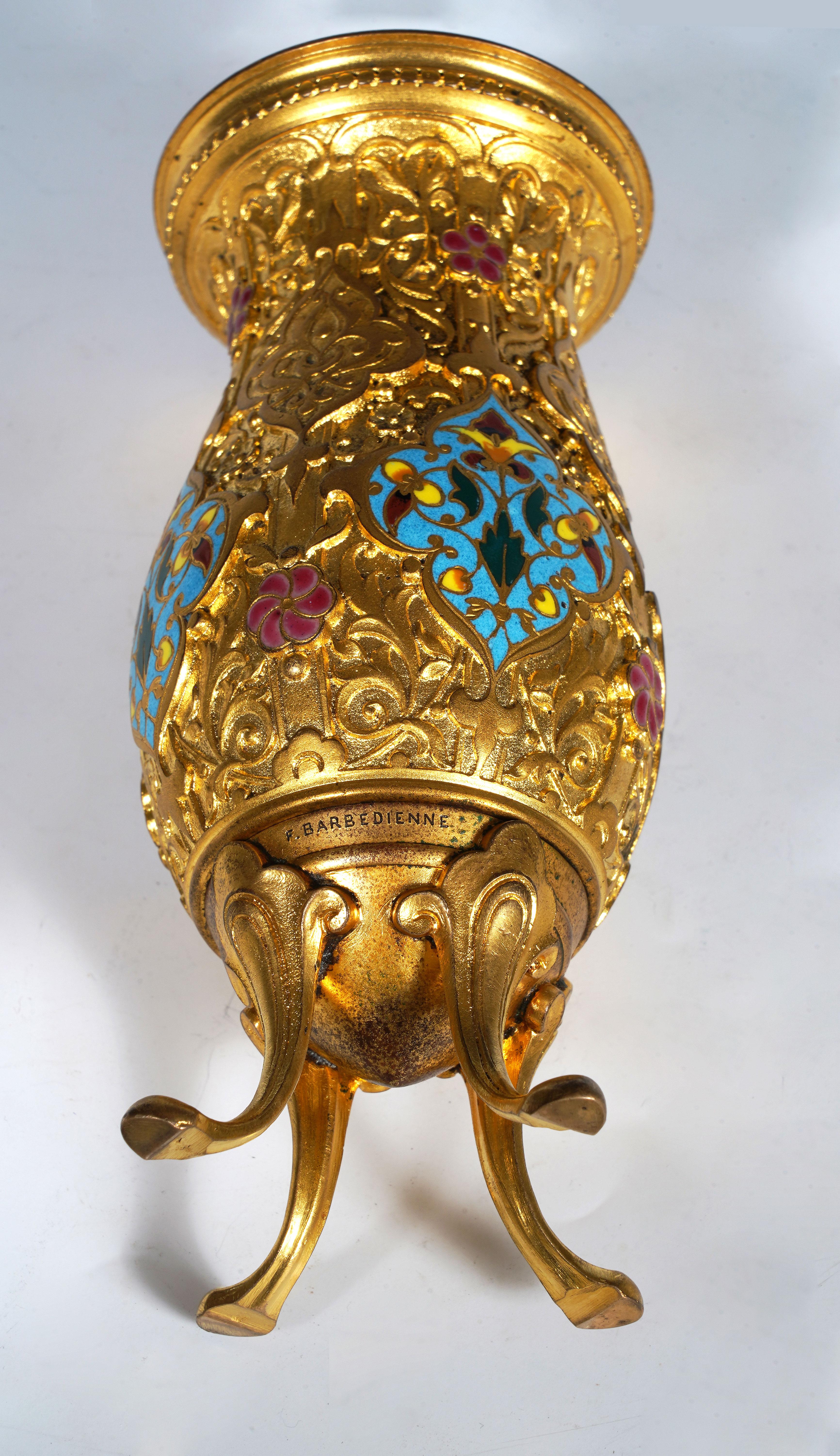Cloisonné Coppia di vasi orientalisti di F. Barbedienne, Francia, 1880 circa in vendita