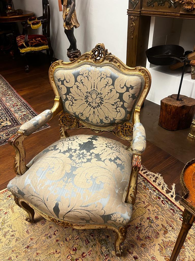 Pair of Original 18th Century Louis XV Salon Gold Gilded Chairs For Sale 2